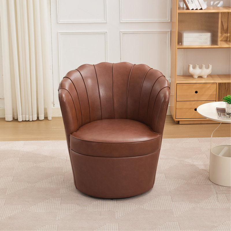 Fauteuil pivotant - Base en métal pivotant à 360 °, Fauteuil de bureau en cuir véritable à grain supérieur - Siège d'appoint incurvé