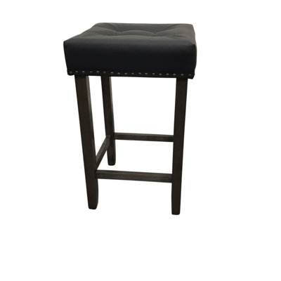 Elegant Black 24" Barstool with Transitional Tufted Upholstery
