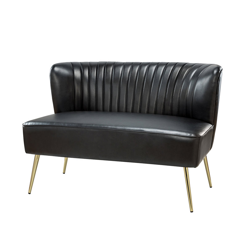Aymeline 2 Seater Faux Leather Loveseat, Black