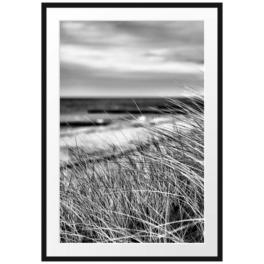 Gerahmtes Poster Sanddünen mit Schilfgras am Meer