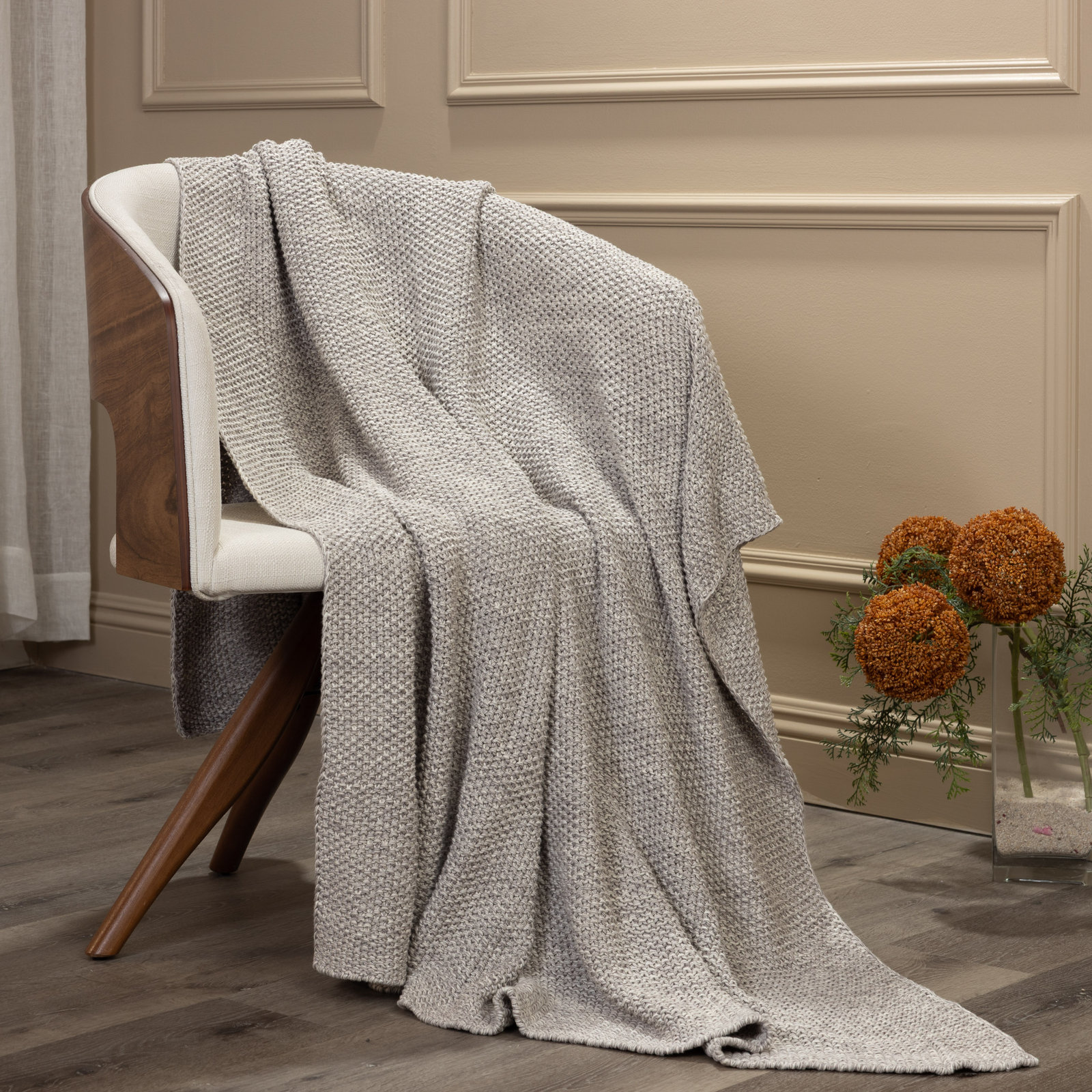 Cohen Cotton Knitted Throw Blanket, Gray