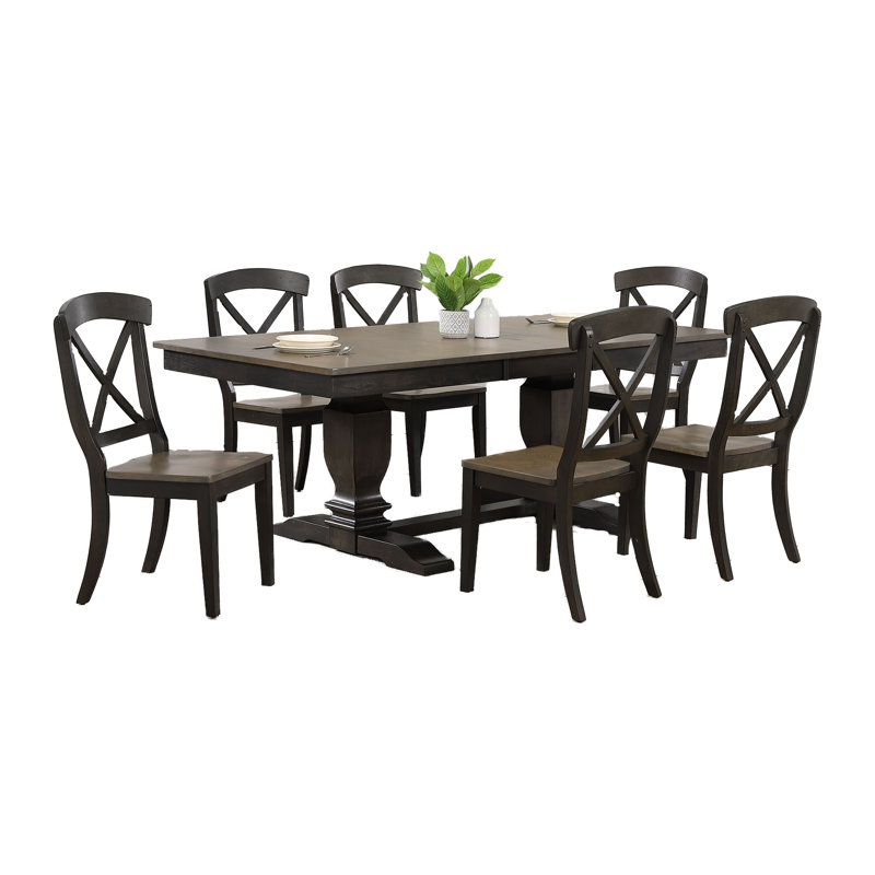 Clellie Extendable Rectangle Solid Wood Dining Set in Grey with Gear Driven Takeout Leaf- Seats 6