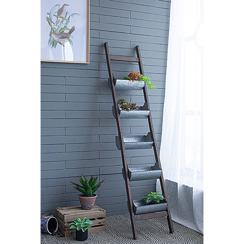 Pot à fleurs en échelle galvanisée et en bois 14,2 po x 7,5 po x 70,9 po Farmhouse
