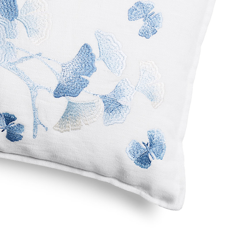 Butterfly Gingko Ombre Embroidered Dec Pillow, Blue;White