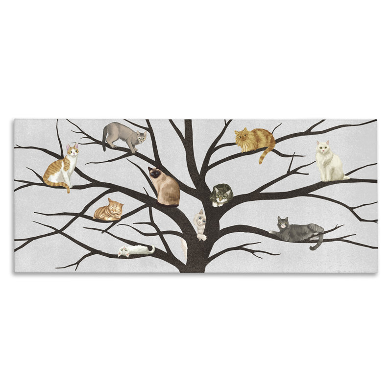 «Cats In The Tree Animal Pet Black Grey Peinture», impression, H 10 po x l 24 po