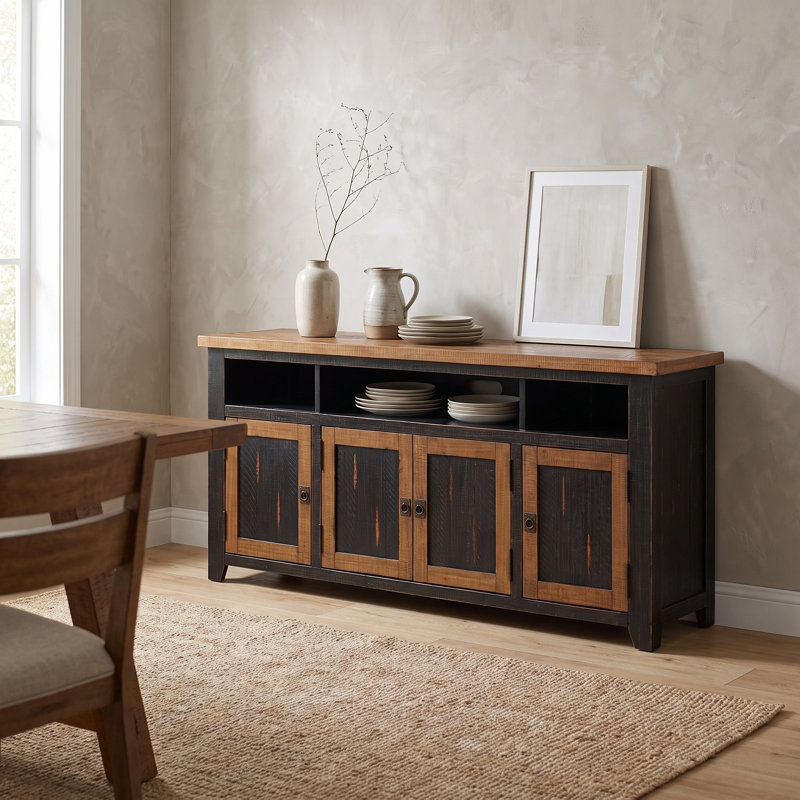 Meuble télé 65 po avec rangement Worden, Noir / miel
