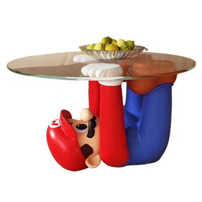 Playful Modern Resin Mario Upside-Down Glass Coffee Table Decor