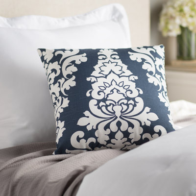 Powhattan Damask Cotton Outdoor Reversible Throw Pillow