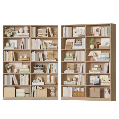 74.3"h X 47.2"w Wood Double 6-tier Standard Bookcase (set Of 2)