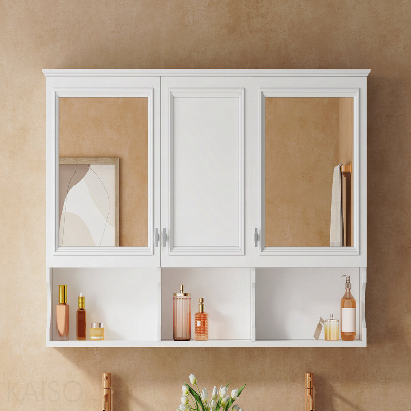 Armoire à pharmacie de 55 pouces avec tablettes ouvertes, rangement mural avec portes et miroir, tablette réglable, armoire de rangement pour salle de bain au-dessus de la toilette