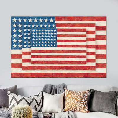 Reproduction sur toile du drapeau américain patriotique: œuvre de décoration intérieure élégante, 1P or encadré
