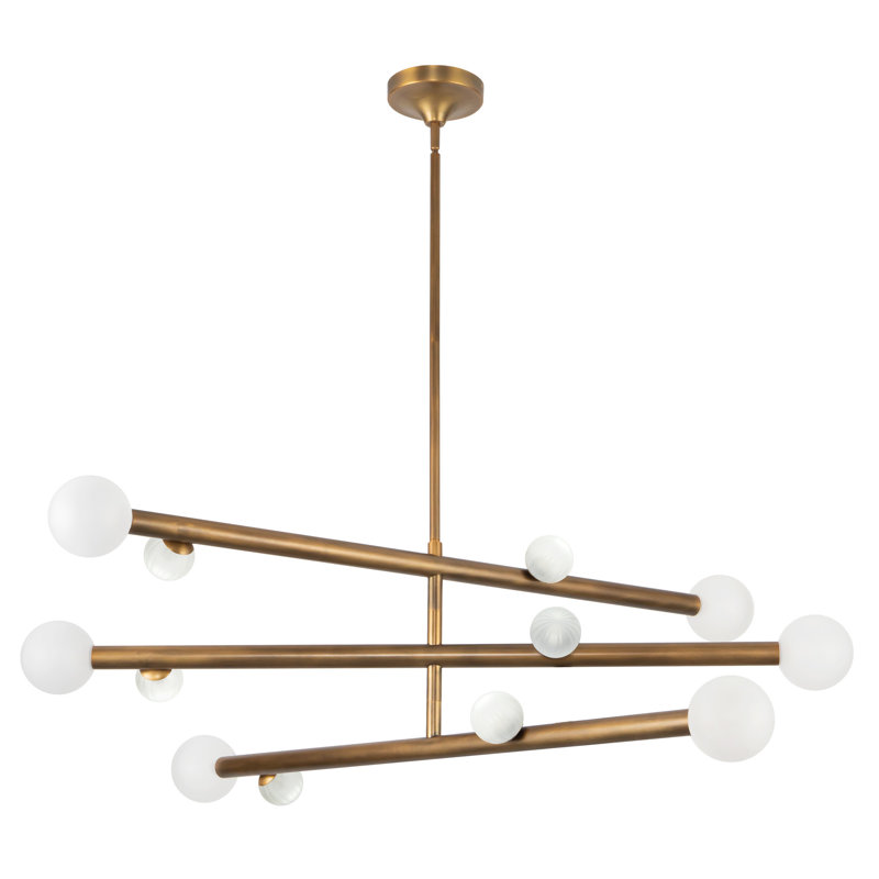 Reese 12 - Light Chandelier, Vintage Brass/Opal Glass
