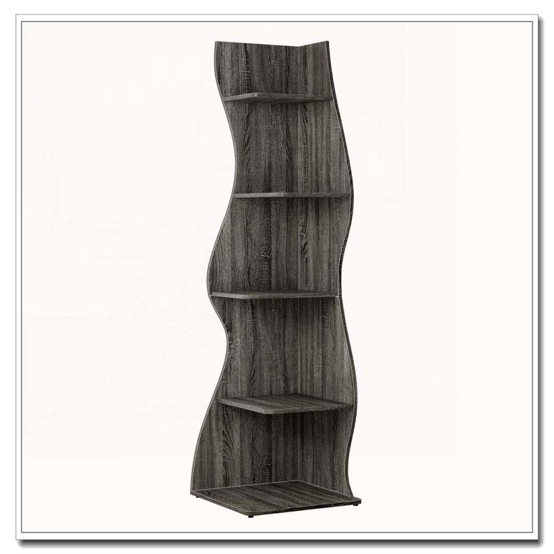 69.8"Height 5-Tier Wavy Corner Bookshelf And Plant Stand For Living Room Small Space, Gray