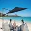 Grand parasol rond en porte-à-faux bleu 11 pi avec rotation à 360 ° et réglage des mésanges et parasol en polyester robuste pour auvent.