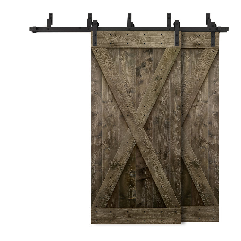 Porte de grange à panneaux et en bois avec quincaillerie d'installation, 68 po x 84 po, Espresso