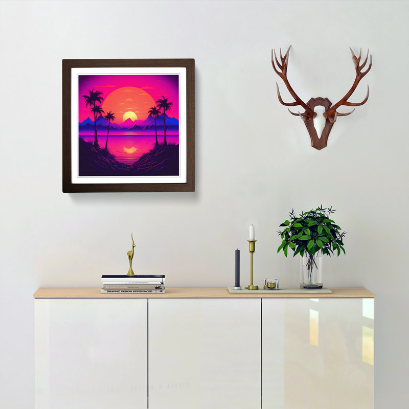 Sunset Vaporwave No.3 - Framed Print, Walnut