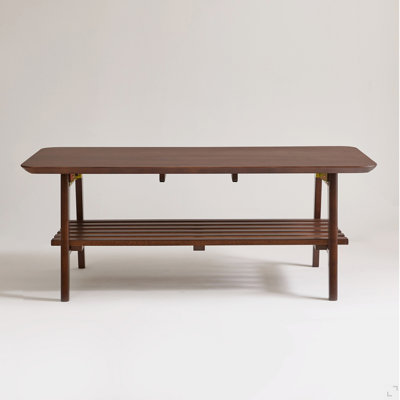 Wooden Coffee Table with Storage Shelf, Mid-Century Rectangular Center Table for Living Room