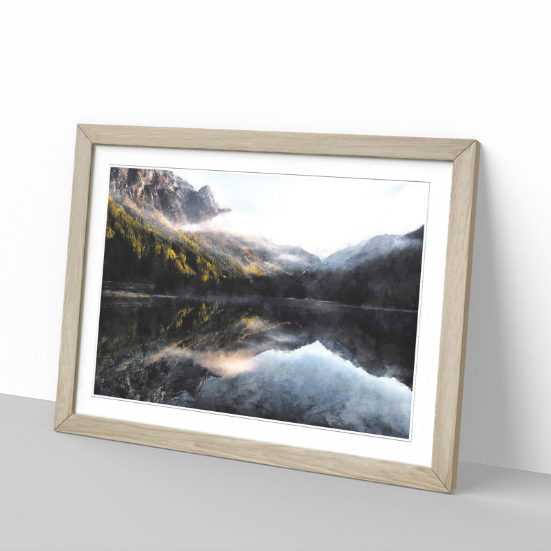 Antholzer See Lake Reflection - Single Picture Frame Painting on MDF, 62cm H x 91cm W x 2cm D, Oak