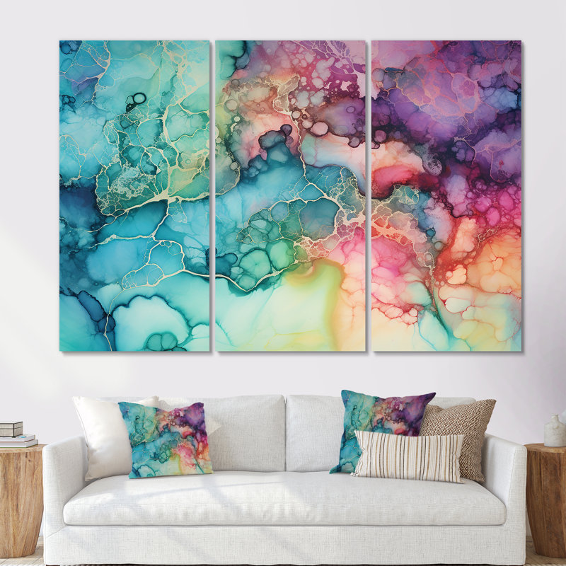 Ensemble de salon mural Cilgia - Aurora Borealis, Toile tendue, H 40 po x l 60 po x P 1 po
