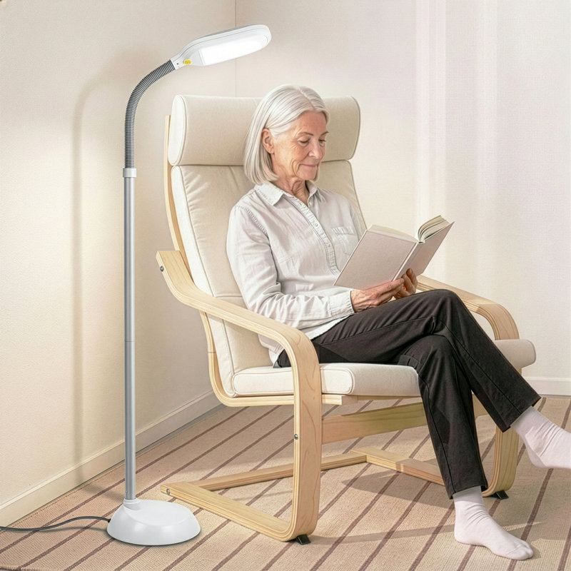Litespan 53 in. Industrial Dimmable LED Floor Lamp with Height Adjustable Gooseneck Head, White