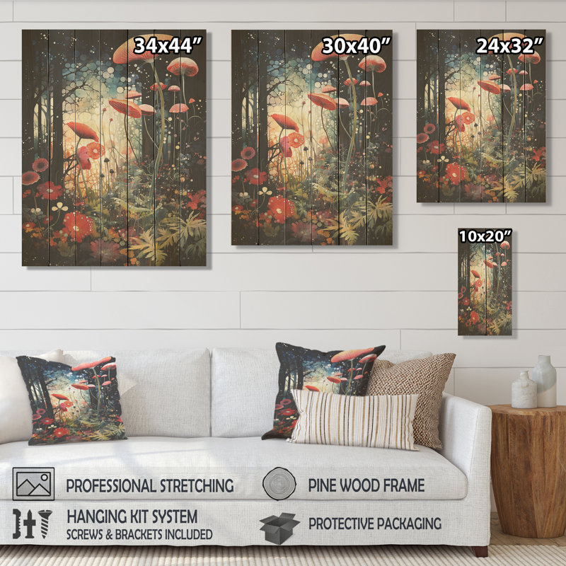 «Pink Enchanted Floral Botanicals Garden» - botaniques sur bois, H 44 po x l 34 po