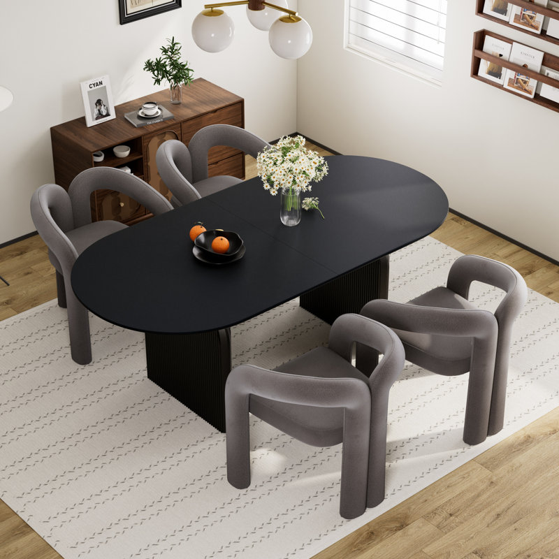 Ensemble de table de salle à manger 70 po avec chaises Velevt, 5 pièces: table, 4 chaises, Noir, Gris