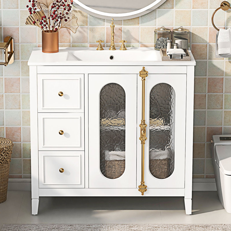 Meuble-lavabo de salle de bain avec portes et tiroirs à fermeture en douceur