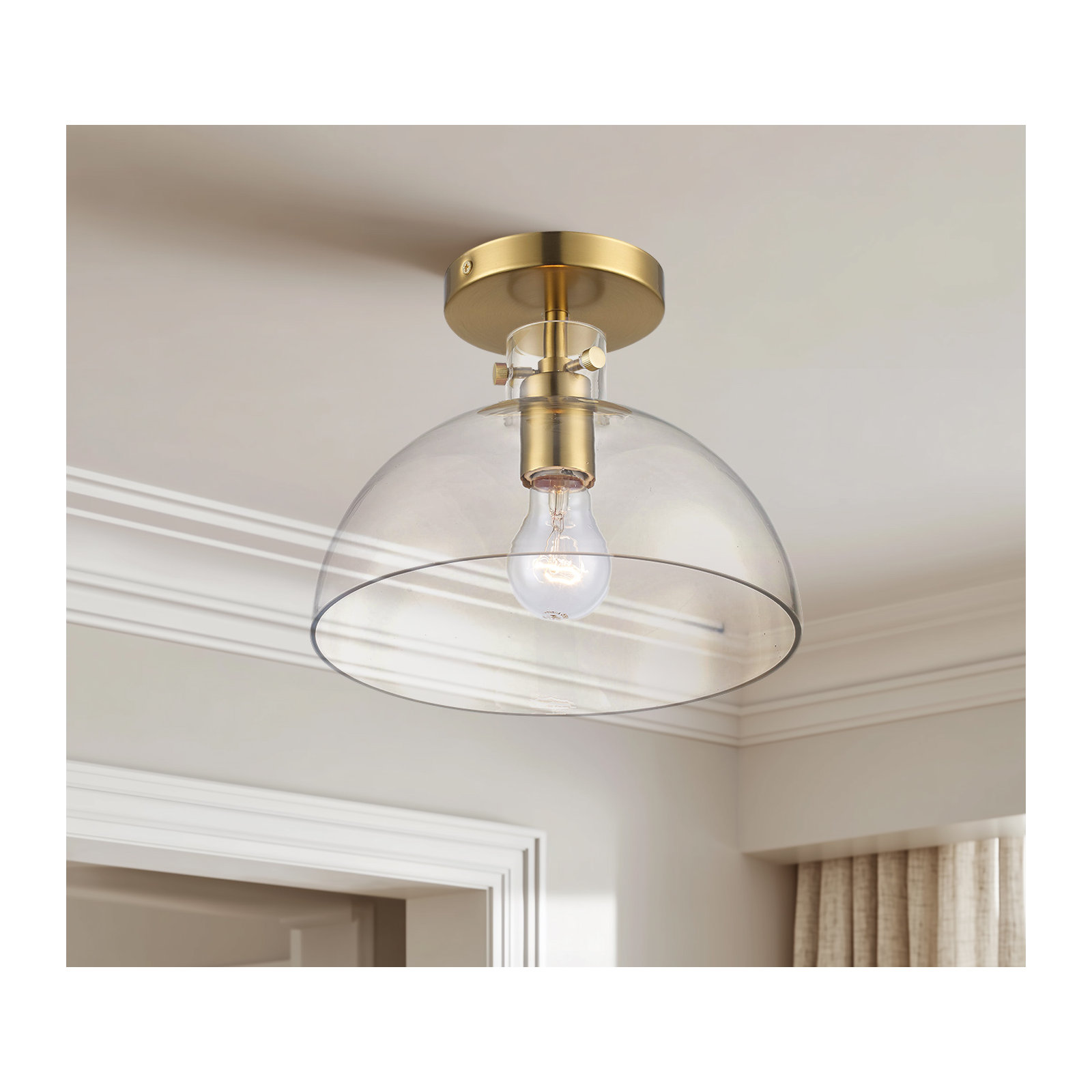 Martins Single Light Glass Semi Flush Mount, Antique Gold