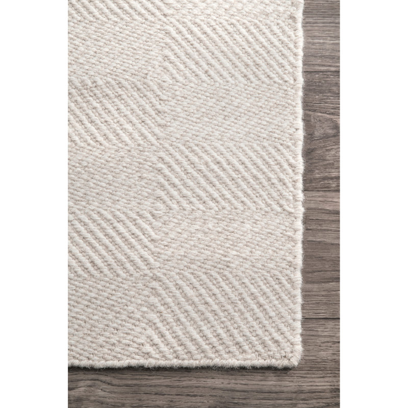 Tapis crème en laine / coton fabriqué à la main Joey, Rectangle 7 pi 6 po x 9 pi 6 po
