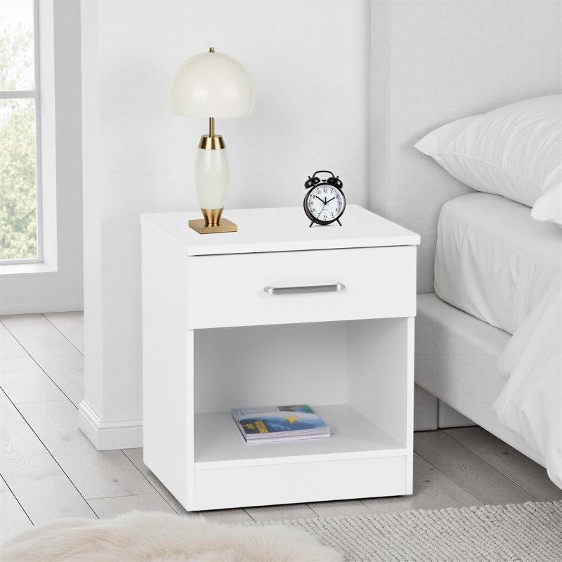 Sumrah 40cm W Particle Board / Chipboard Bedside Table, White
