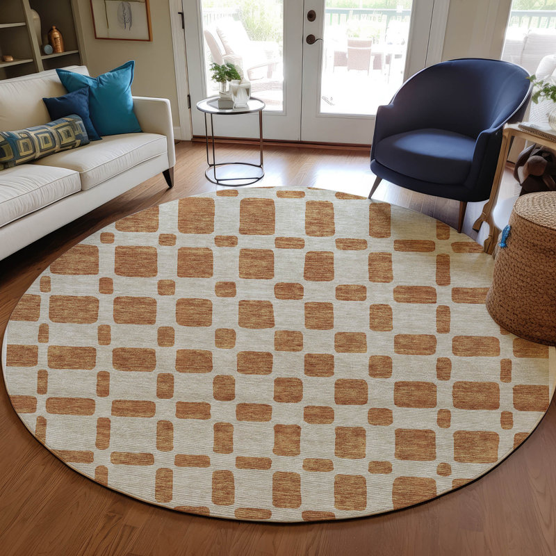 Malek Indoor/Outdoor Area Rug with Non-Slip Backing, Round 8'