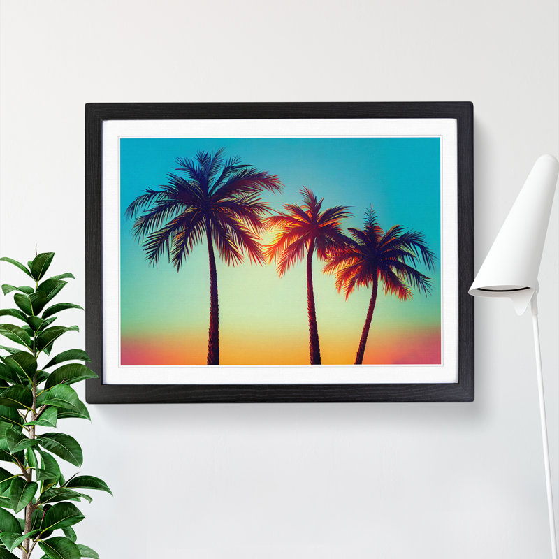 Evening Palm Trees - Framed Print, Black, 46cm H x 64cm W x 2cm D
