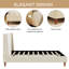 Lit plateforme tapissier moderne avec tête de lit à oreilles et pieds en bois