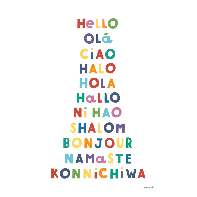 «Say Hello», art textuel sur toile tendue, H 48 po x l 32 po