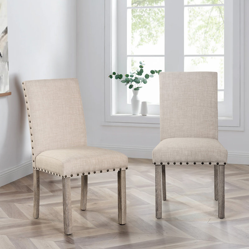  Upholstered Linen Dining Chair In Beige (Set of 2)
