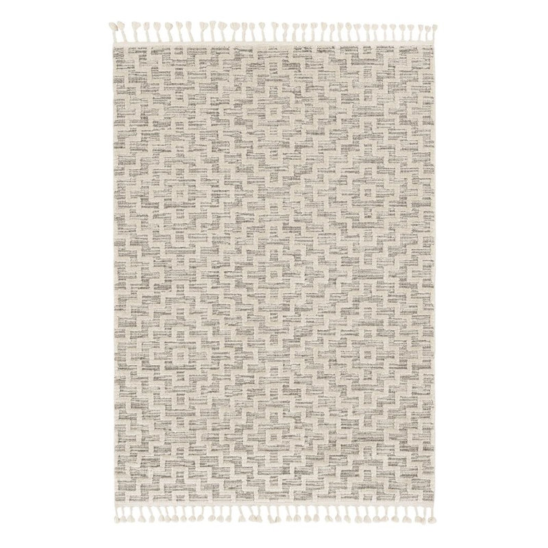 Tapis géométrique gris et ivoire 8 pi x 11 pi