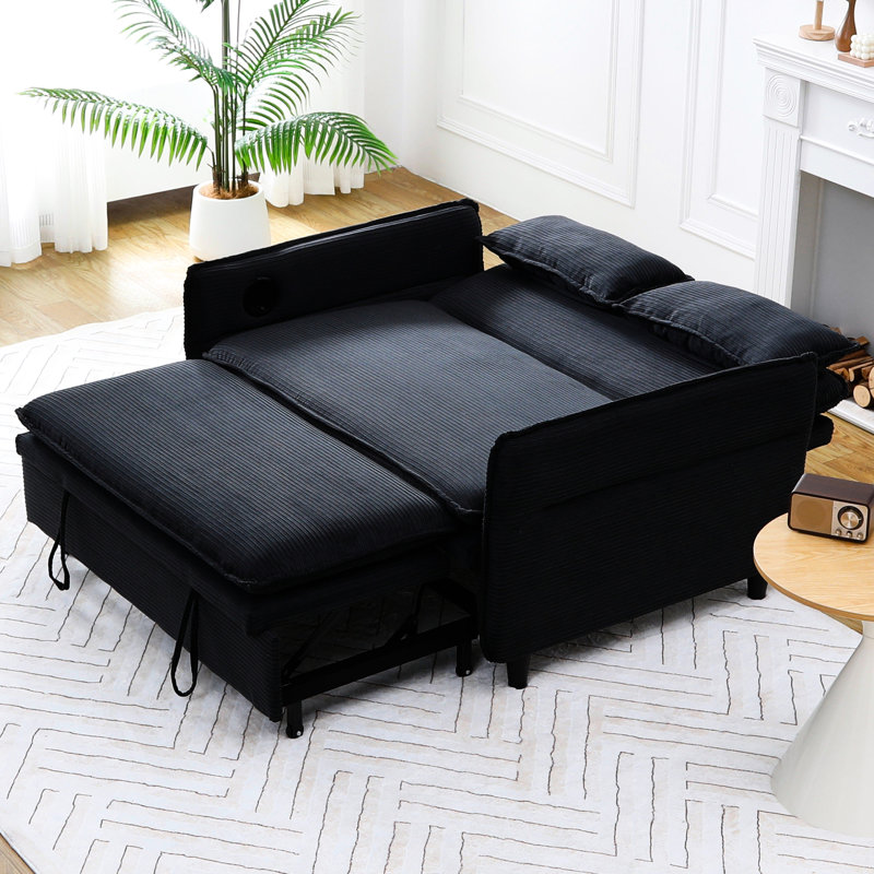 Lit multifonctionnel de 67,63 pouces de couleur noire à rayures, confortable pour différentes activités, idéal pour les petits espaces