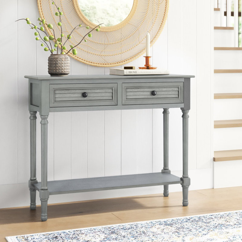 Distressed Gray Pinewood Hallway Table with Storage