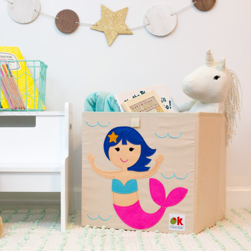 Mermaid Beige and Pink Fabric Kids Storage Cube