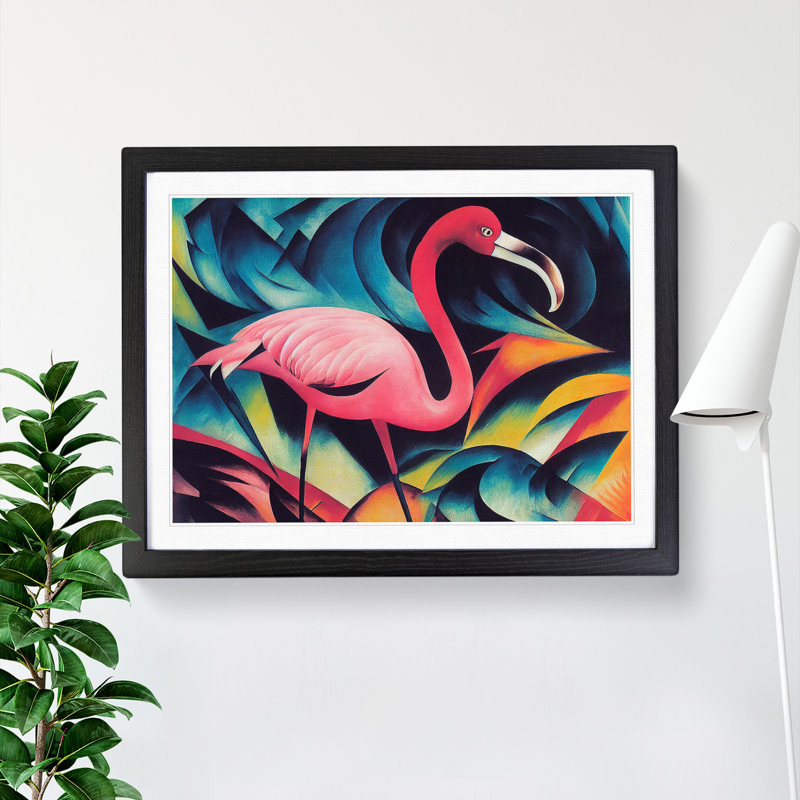 Flamingo Abstract Vol.2 - Single Picture Frame Print, Black Framed, 46cm H x 64cm W x 2cm D