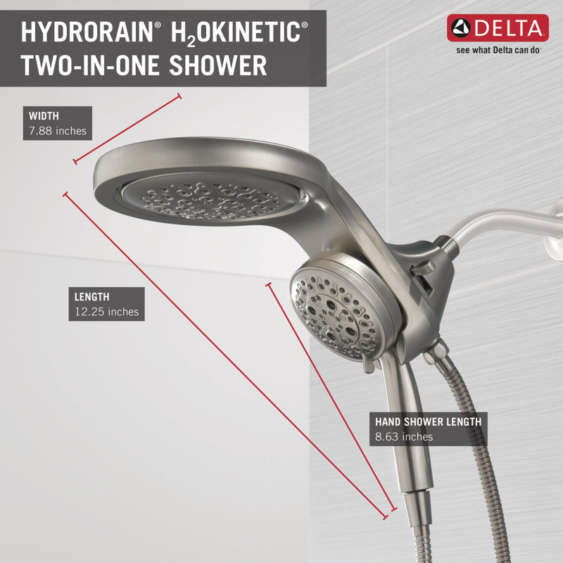 Pomme de douche double à 5 jets et douche à main avec Lumicoat Hydrocain 1,75 gallons par minute, Acier inoxydable Lumicoat