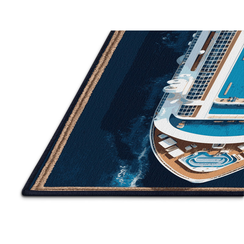 Machine Washable Transportation Blue Area Rug, Round 7'