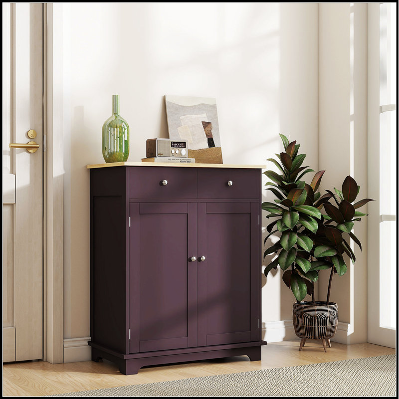 Modern Solid Wood Countertop Sideboard With 2 Drawers, Doors, And Adjustable Shelf For Kitchen Storage And Coffee Bar, Coffee