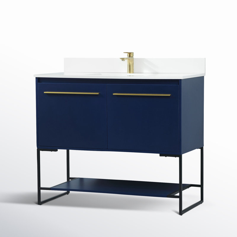 Rozell 40'' Single Bathroom Vanity with Engineered Marble Top, Blue
