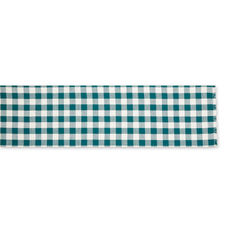PALE MAUVE HEAVYWEIGHT CHECK FRINGED TABLE RUNNER 14X72, 108" L x 14" W, Teal