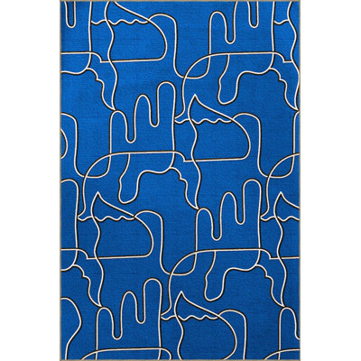 Tapis bleu délavé à motif abstrait et créatif