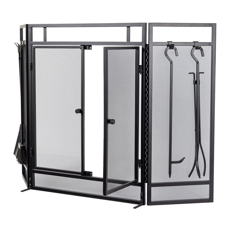 Kern River Three-Panel Mesh Fireplace Screen with Tool Set