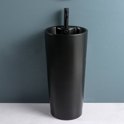 33.5'' H Circular Basin Pedestal Sink - NEW Black Freestanding Bathroom Sink Faucet Included