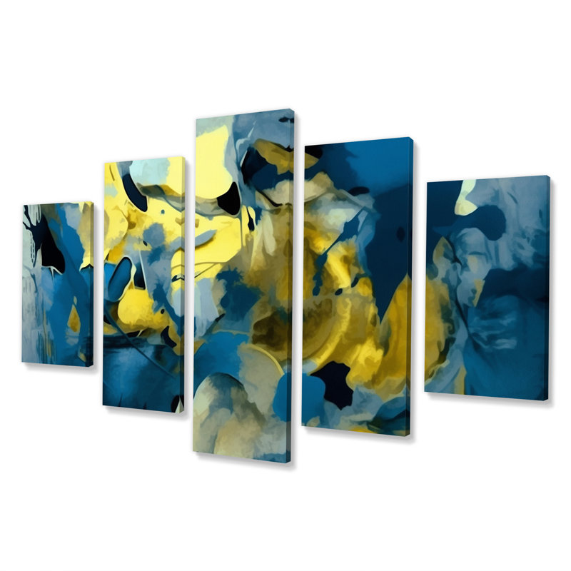 Corbi - Collages abstraits, art mural sur toile - 5 panneaux