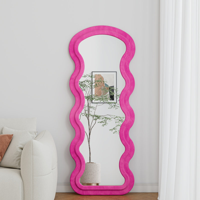 Flannel Full Length Wave  Floor Mirror With Stand For Bedroom Living Room Hanging Or Against The Wall, Mirror, Rose